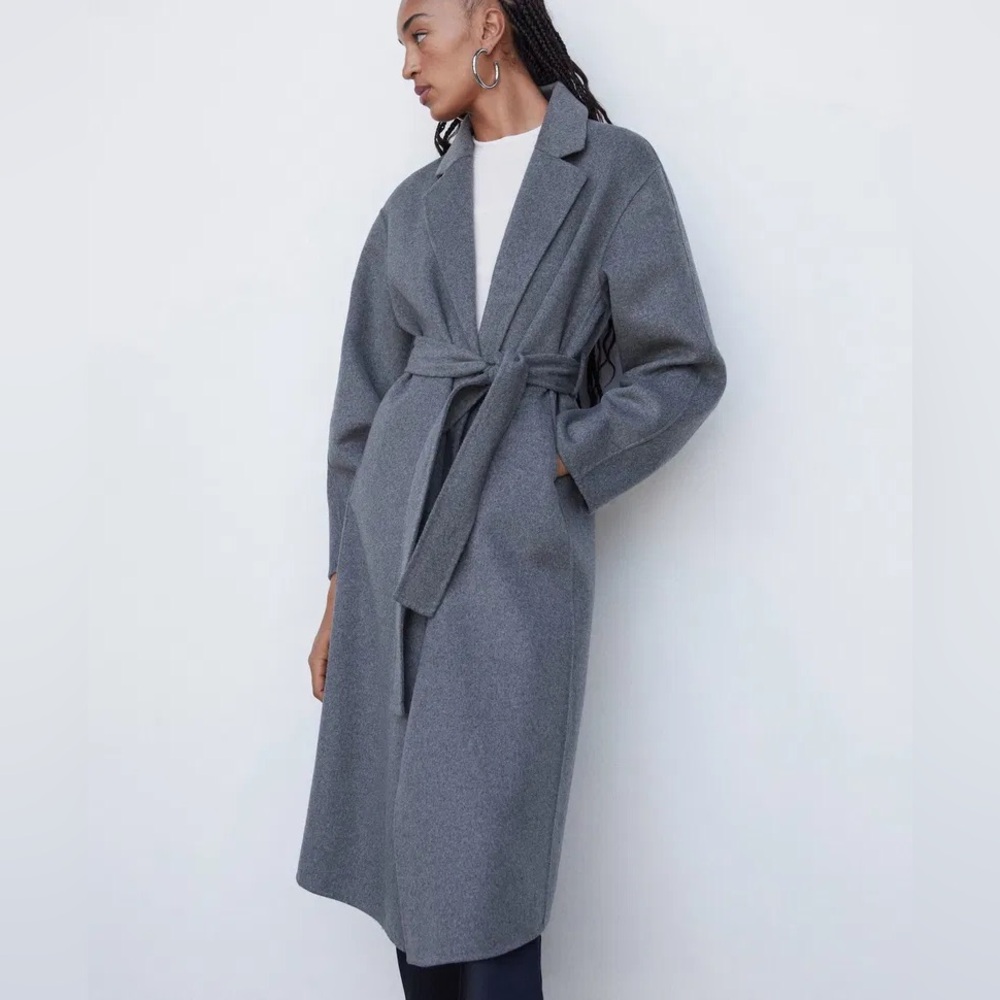 Mango Handmade 100% Wool Coat Gray Size S